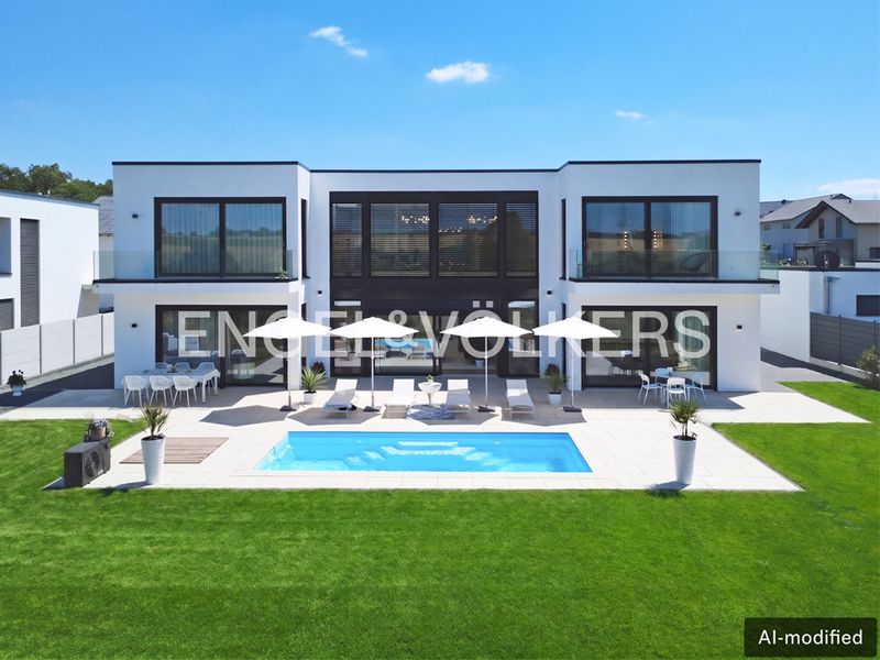 Moderne Bauhaus-Architektur mit exklusiver Ausstattung, Pool und Fernblick